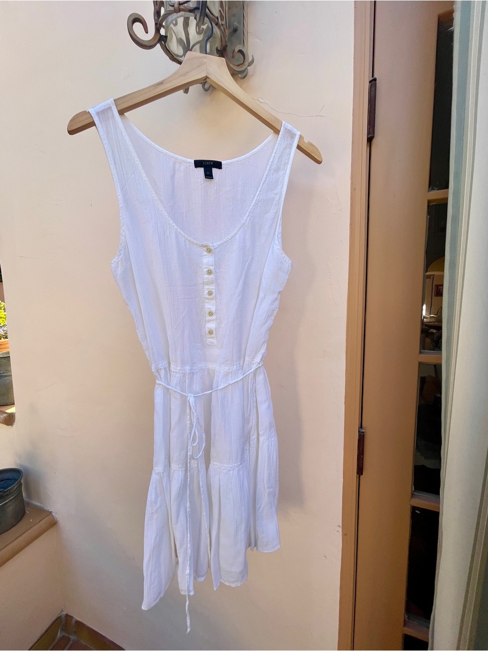 J. Crew White Sleeveless Tiered Button Dress